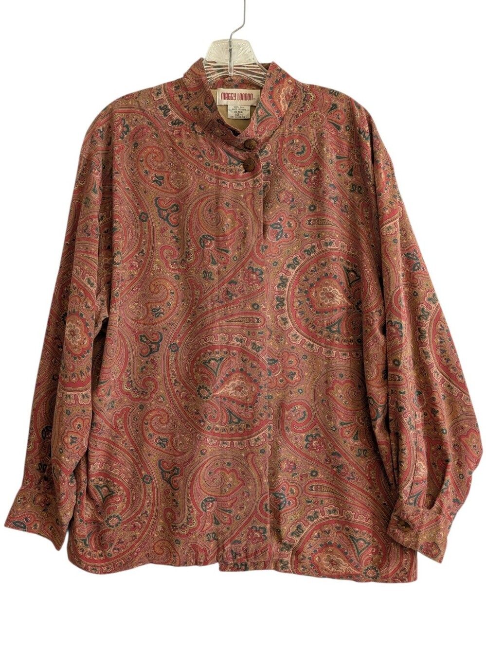 Maggy London Vintage Silk Paisley blouse Long sleeve button down size 14